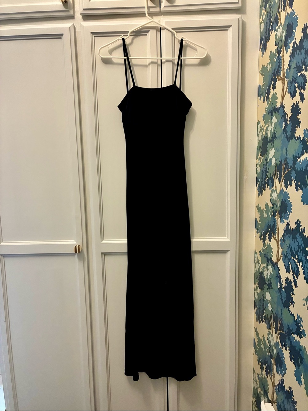 Black Backless Velvet Spaghetti Strap Ankle-Length Evening Dress